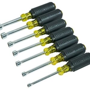 Klein Tools 631M Tool Set, Made in USA, Magnetic Nut Drivers Sizes 3/16, 1/4, 5/16, 11/32, 3/8, 7/16 and 1/2-Inch on 3-Inch Full Hollow Shaft, 7-Piece