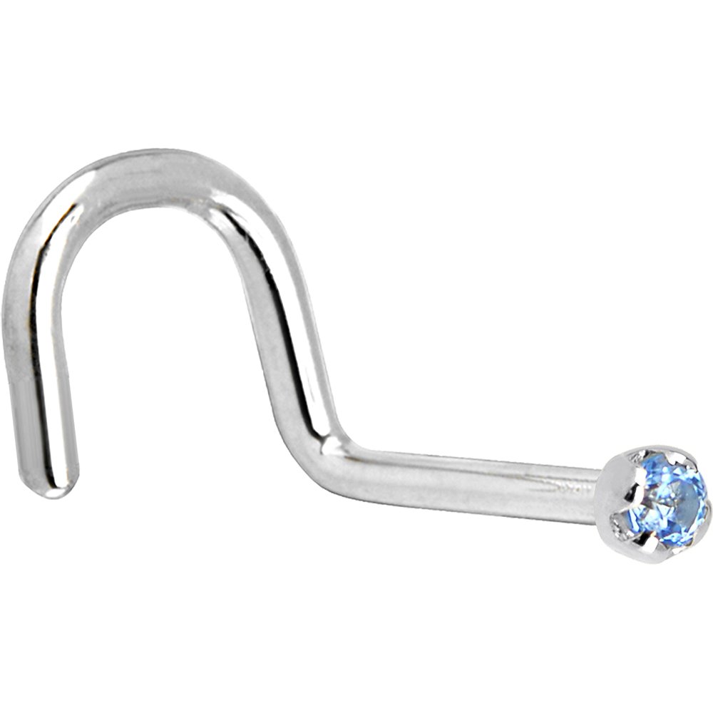 Body Candy Solid 14k White Gold 1.5mm Genuine Blue Topaz Right Nose Stud Screw 20 Gauge 1/4"