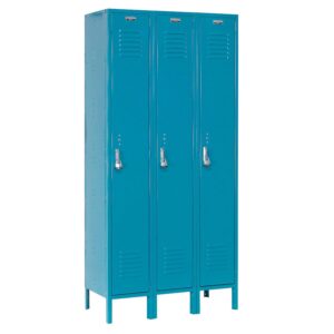 global industrial single tier locker, 12x18x60, 3 door, ready to assemble, blue