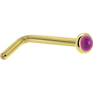 body candy solid 14k yellow gold 2mm genuine rose pink garnet l shaped nose stud ring 18 gauge 1/4"