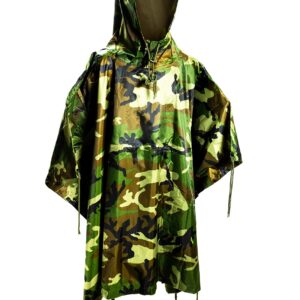 Mil-Tec Men's Ripstop Wet Weather Poncho, Emergency Shelter Tent, Woodland Camo