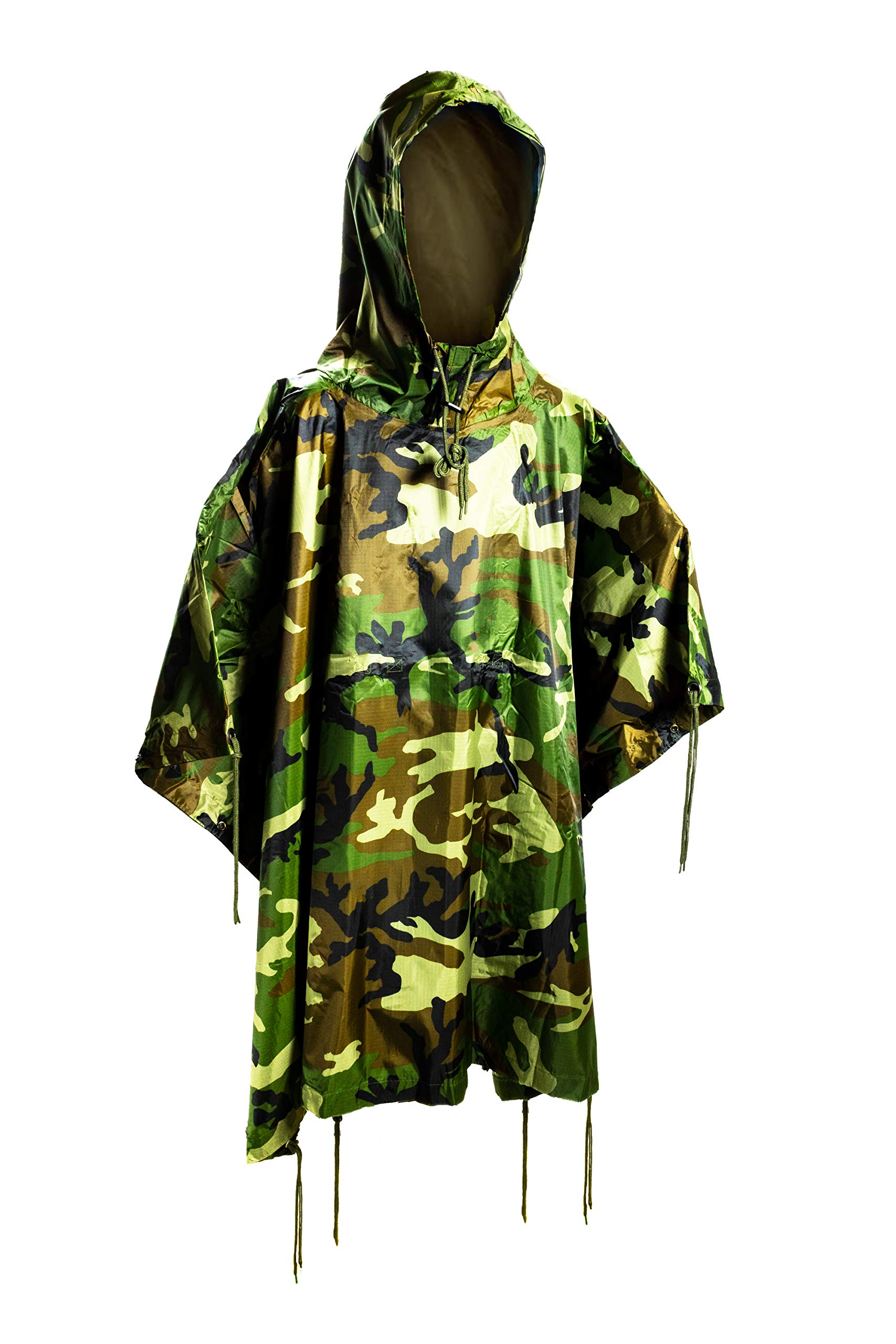 Mil-Tec Men's Ripstop Wet Weather Poncho, Emergency Shelter Tent, Woodland Camo