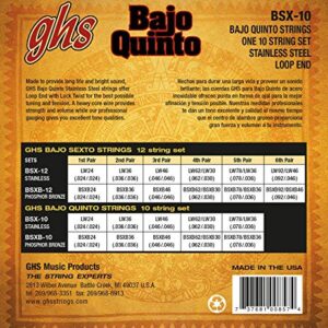 GHS Strings GHS Stainless Steel Bajo Quinto Strings-Loop End (BSX-10)