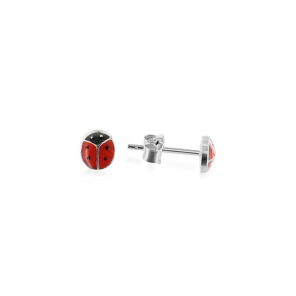 925 Sterling Silver Red Ladybug Post Back Stud Earrings for Women