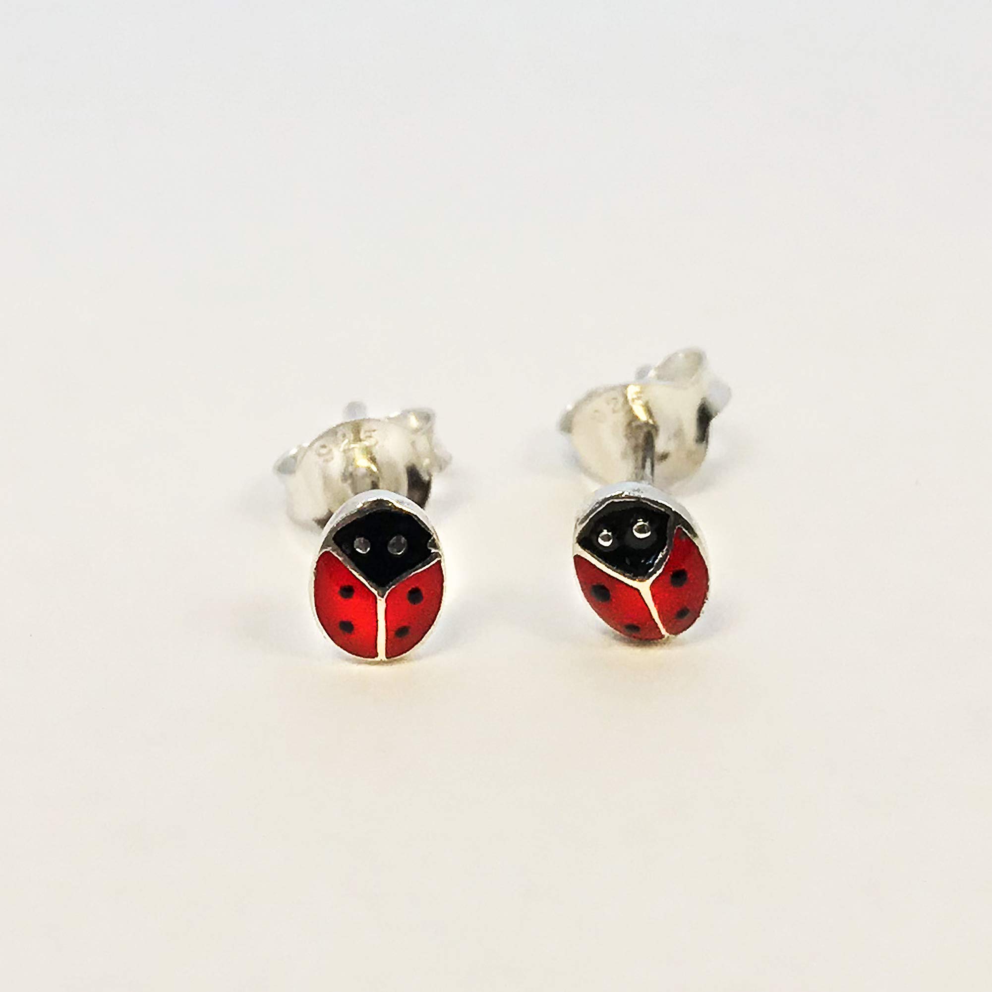 925 Sterling Silver Red Ladybug Post Back Stud Earrings for Women