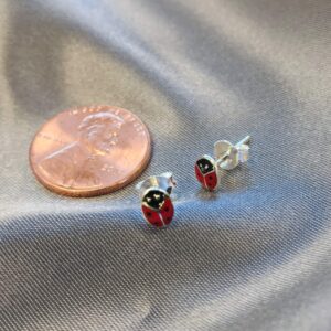 925 Sterling Silver Red Ladybug Post Back Stud Earrings for Women