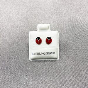 925 Sterling Silver Red Ladybug Post Back Stud Earrings for Women