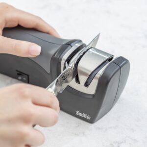 Smith’s 50029 Compact Electric Knife Sharpener , Stainless , Kitchen Knife 2 Stage Sharpener , Electric & Manual , Blade Guide , Quick Sharpening & Polishing , Straight Edge Blades , Handheld 120 V