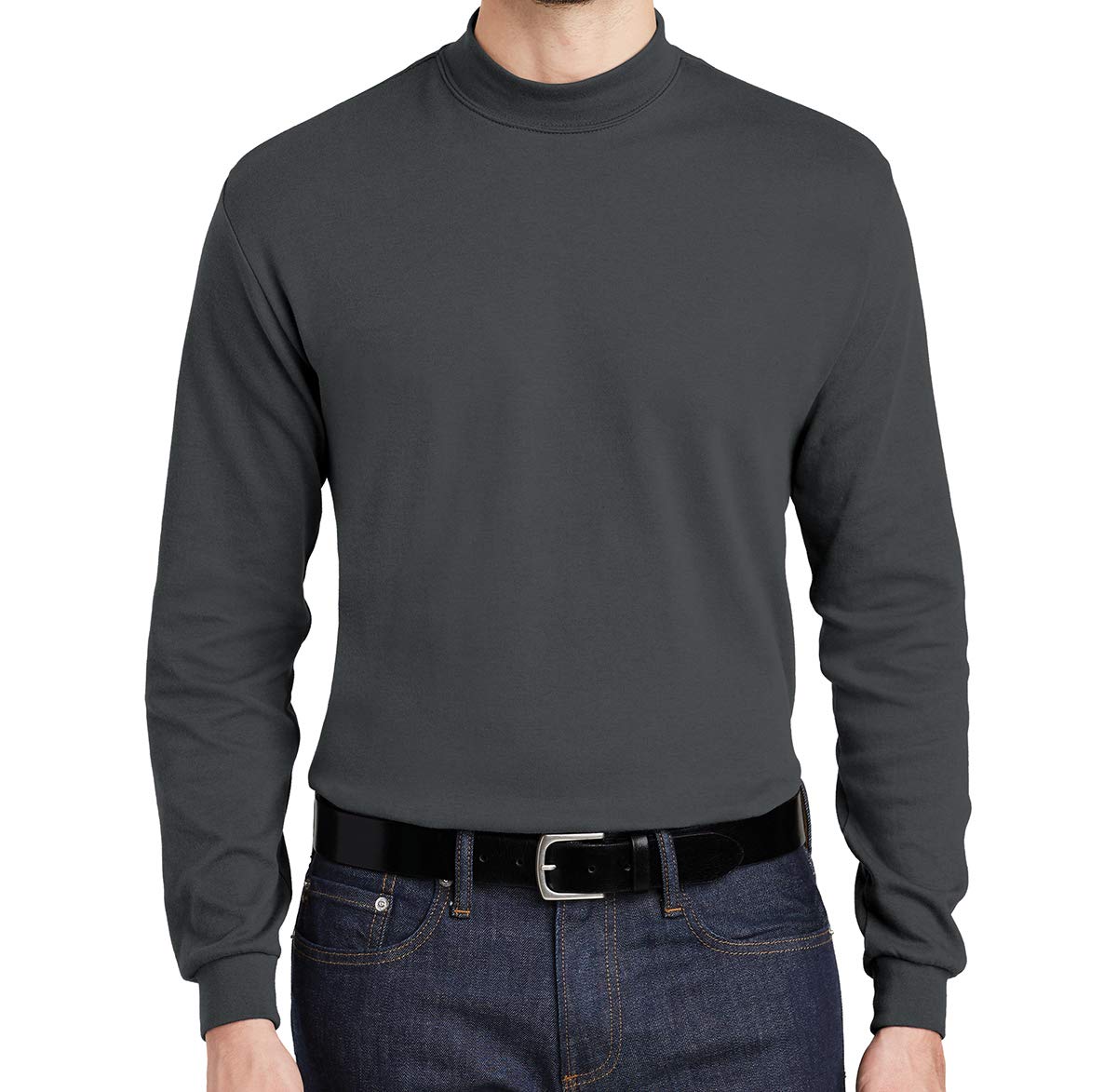 A&E Designs Upscale Men's Long Sleeve 100% Cotton Interlock Knit Mock Turtleneck Shirt - Steel Grey, Small