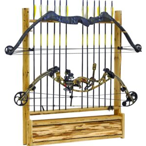 Rush Creek Creations Rustic 2 Compound Bow - 12 Arrow Wall Storage Rack with Accessory Compartment - Handcrafted - Durable Material , 39"L x 31.5"W x 5.3"D