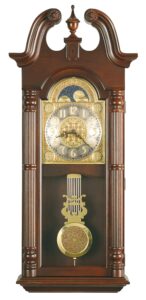 howard miller maxwell wall clock 620-226 – windsor cherry finish, swan neck pediment, vintage home décor, brass finished pendulum, quartz dual-chime movement