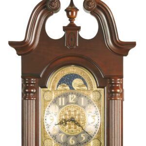 Howard Miller Maxwell Wall Clock 620-226 – Windsor Cherry Finish, Swan Neck Pediment, Vintage Home Décor, Brass Finished Pendulum, Quartz Dual-Chime Movement