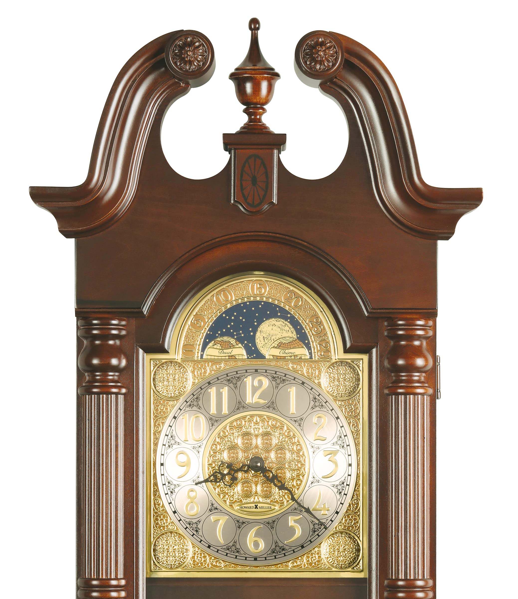 Howard Miller Maxwell Wall Clock 620-226 – Windsor Cherry Finish, Swan Neck Pediment, Vintage Home Décor, Brass Finished Pendulum, Quartz Dual-Chime Movement