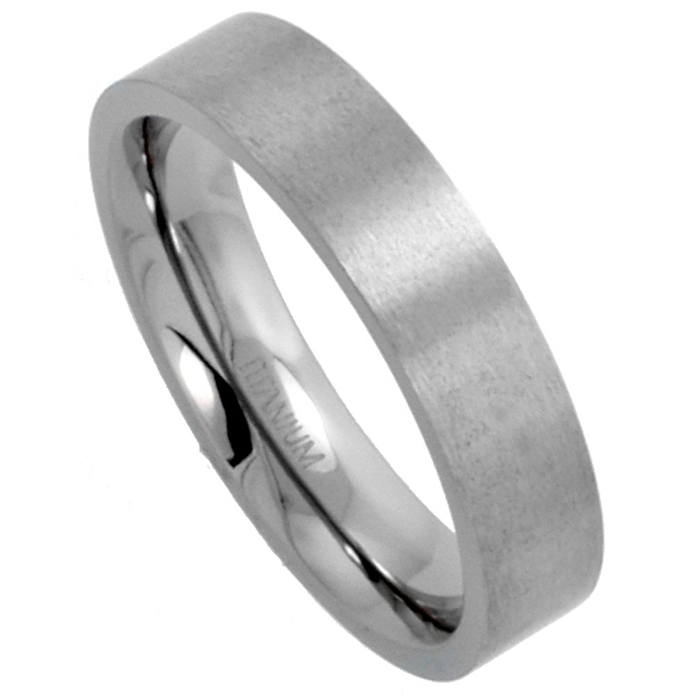 Sabrina Silver 5mm Titanium Wedding Band/Thumb Ring Plain Flat Comfort-Fit Brushed 5/16 inch size 7 1/2