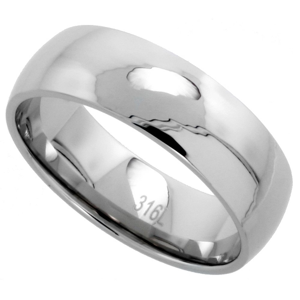 Surgical Stainless Steel Domed 8mm Wedding Band Thumb Ring Comfort-Fit High Polish, size 10