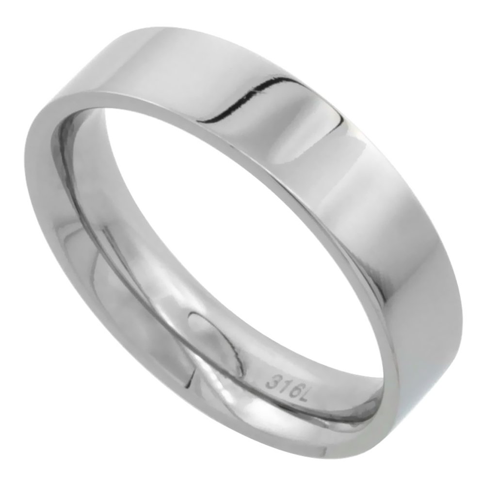 Surgical Stainless Steel 5mm Wedding Band Thumb Ring Comfort-Fit High Polish, size 7.5