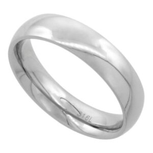 Surgical Stainless Steel 5mm Domed Wedding Band Thumb Ring Comfort-Fit High Polish, size 7.5