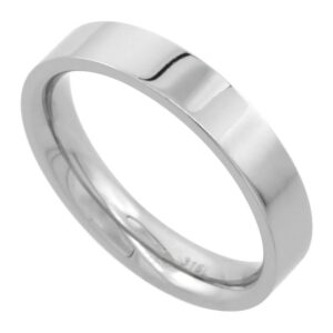 sabrina silver stainless steel pipe cut flat 4mm wedding band/thumb ring comfort fit high polish, size 9.5