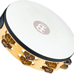 Meinl Percussion TAH2M-SNT Traditional 10-Inch Wood Tambourine with Goat Skin Head and Dual Alloy Jingles, 2 Row