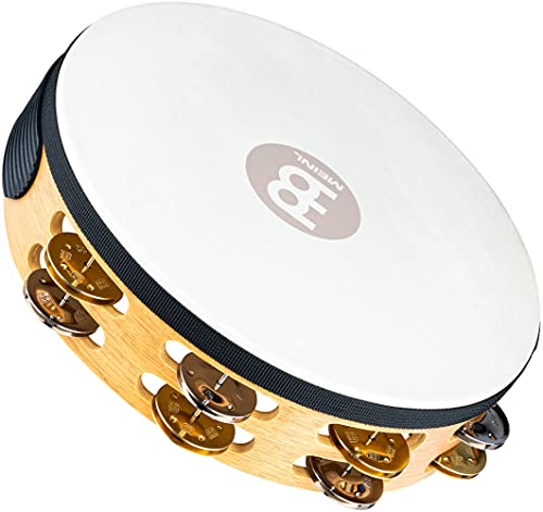 Meinl Percussion TAH2M-SNT Traditional 10-Inch Wood Tambourine with Goat Skin Head and Dual Alloy Jingles, 2 Row