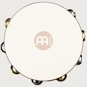 Meinl Percussion TAH2M-SNT Traditional 10-Inch Wood Tambourine with Goat Skin Head and Dual Alloy Jingles, 2 Row