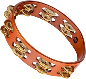 meinl percussion traditional wood tambourine with solid brass jingles, double row — not made in china — for all musicians, 2-year warranty (ta2b-ab)