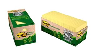 post-it greener notes, 3 in x 3 in, 24 pads, america's #1 favorite sticky notes, canary yellow (654r-24cp-cy)