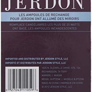 JERDON 25 Watt Replacement Bulbs for Makeup Mirror - 2 Incandescent Lightbulbs Makeup Mirrors - JPT25W