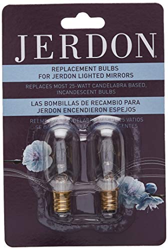 JERDON 25 Watt Replacement Bulbs for Makeup Mirror - 2 Incandescent Lightbulbs Makeup Mirrors - JPT25W