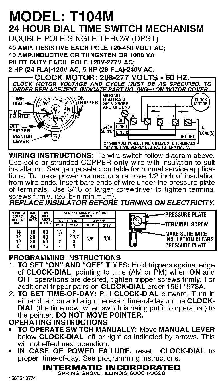 Intermatic T104M Mechanical Time Switch Mechanism Only