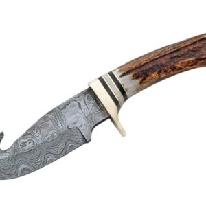 Damascus Szco Supplies 9.5"" Steel Gut Hook Skinning Knife with Sheath, Multi, one Size (DM-1008)