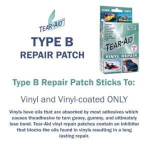 TEAR-AID Vinyl Repair Kit, Type B Clear Patch for Vinyl and Vinyl-Coated Materials, Works on Vinyl Tents, Awnings, Air Matresses, Pool Liners & More, Green Box, Single Pack