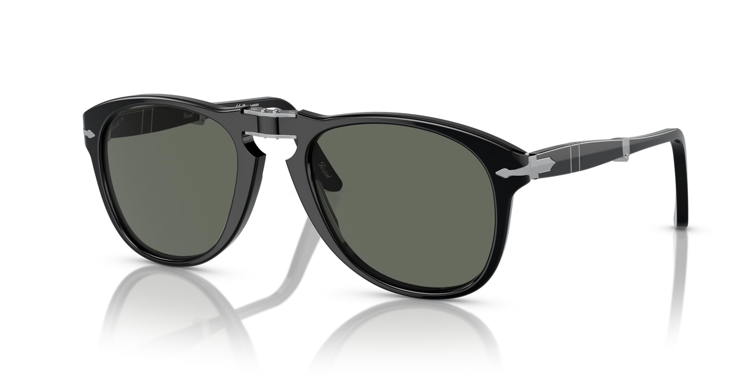 Persol PO0714 Aviator Sunglasses, Black/Green Polarized, 54 mm