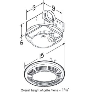 Broan-NuTone 751 Round Fan and Light Combo for Bathroom and Home, White Grille with Glass Lens, 100-Watts, 5.0 Sones, 100 CFM