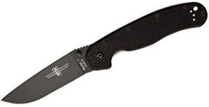 ontario knife company 8846 rat-1 black coated aus-8 stainless steel 3.6 in plain edge blade nylon handle 4-position reversible clip folding knife for outdoor, tactical, survival & edc (black)