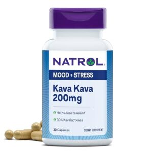 Natrol Mood & Stress Kava Kava 200mg, Dietary Supplement for Relaxation and Eases Tension, 30 Capsules, 15-30 Day Supply