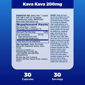 Natrol Mood & Stress Kava Kava 200mg, Dietary Supplement for Relaxation and Eases Tension, 30 Capsules, 15-30 Day Supply