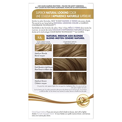 Clairol Nice'n Easy Liquid Permanent Hair Dye, 8A Medium Ash Blonde Hair Color, Pack of 3