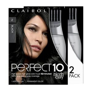 Clairol Nice‘n Easy Perfect 10 Permanent Hair Dye, 2 Black Hair Color, Pack of 2