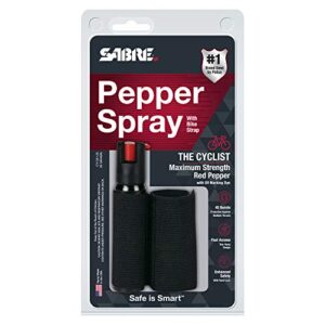 SABRE Cyclist Pepper Spray with Adjustable Bike Strap, 45 Burst, 10 Foot (3 meter) Range, Tear Away Hook and Loop Design For Quick Access