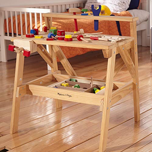 Melissa & Doug Solid Wood Project Workbench Play Building Set - STEAM Toy, Wooden Kids Work Bench, Toy Tool Bench