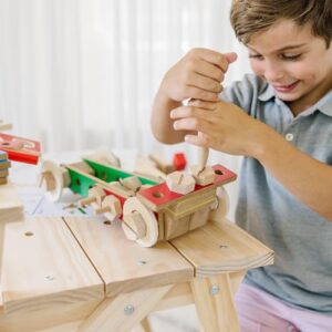 Melissa & Doug Solid Wood Project Workbench Play Building Set - STEAM Toy, Wooden Kids Work Bench, Toy Tool Bench