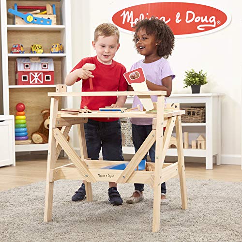 Melissa & Doug Solid Wood Project Workbench Play Building Set - STEAM Toy, Wooden Kids Work Bench, Toy Tool Bench