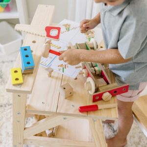 Melissa & Doug Solid Wood Project Workbench Play Building Set - STEAM Toy, Wooden Kids Work Bench, Toy Tool Bench