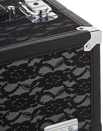 Caboodles Make Me Over 4 Tray Train Case, Cosmetic Storage Case & Organizer, Black Lace, 3.5 Lb