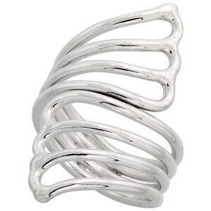 Sterling Silver Wire Wrap Ring for Women Long Fan Bypass Handmade 1 1/2 inch long, size 7