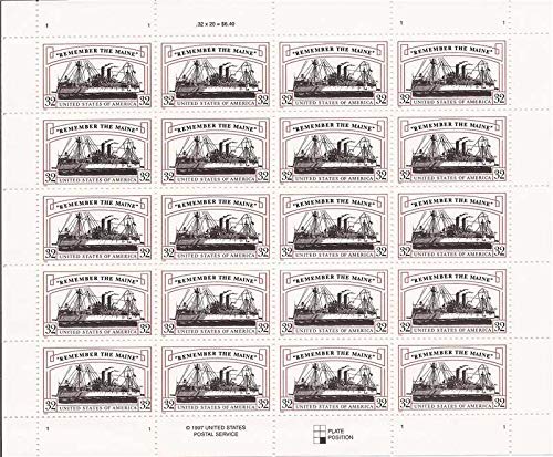 USPS Remember The Maine 32 Cent Full Sheet of 20 Stamps Scott 3192