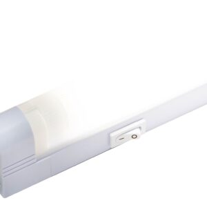 Enbrighten SlimLine 14in. Fluorescent Light Fixture, Plug-in, 5ft. Power Cord, F8T5 Bulb, Warm White, Flicker-Free, No-Hum, Instant-On Electronic Ballast, Linkable, On/Off Rocker Switch, White, 10168