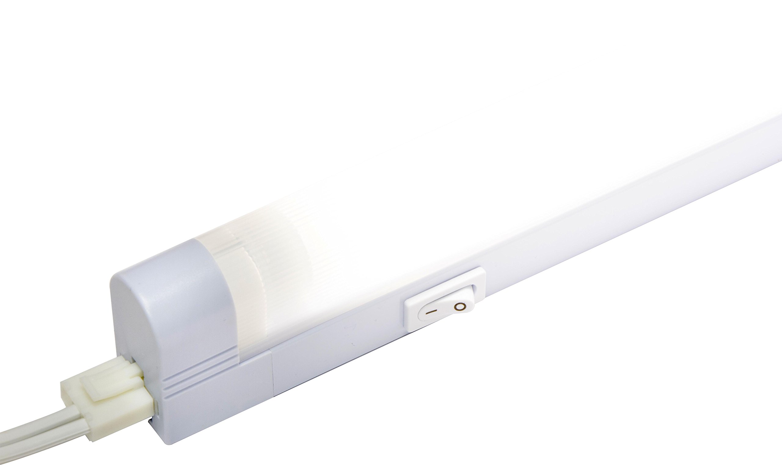 Enbrighten SlimLine 14in. Fluorescent Light Fixture, Plug-in, 5ft. Power Cord, F8T5 Bulb, Warm White, Flicker-Free, No-Hum, Instant-On Electronic Ballast, Linkable, On/Off Rocker Switch, White, 10168