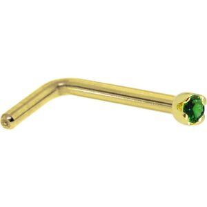 body candy solid 14k yellow gold 1.5mm genuine emerald l shaped nose stud ring 18 gauge 1/4"